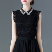 夏季 领高端洋气小衫 修身 上衣衬衫 内搭无袖 黑色蕾丝上衣女2026新款