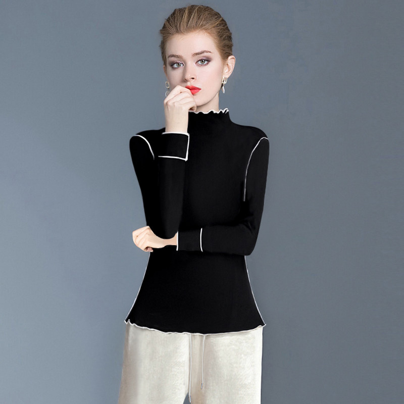 木耳边半高领打底衫女内搭2025秋冬新款长袖t恤修身显瘦保暖上衣