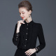 洋气木耳边女士黑色保暖衬衣女加绒 新款 立领雪纺衬衫 女2026年秋装
