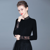 秋冬上衣半高领蕾丝加绒打底衫 莫代尔黑色t恤女长袖 显瘦2026秋款