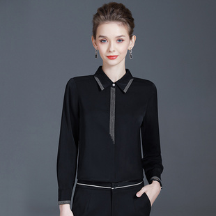 黑色衬衫 高端雪纺上衣polo领气质显瘦职业衬衣女春 女2025早春新款