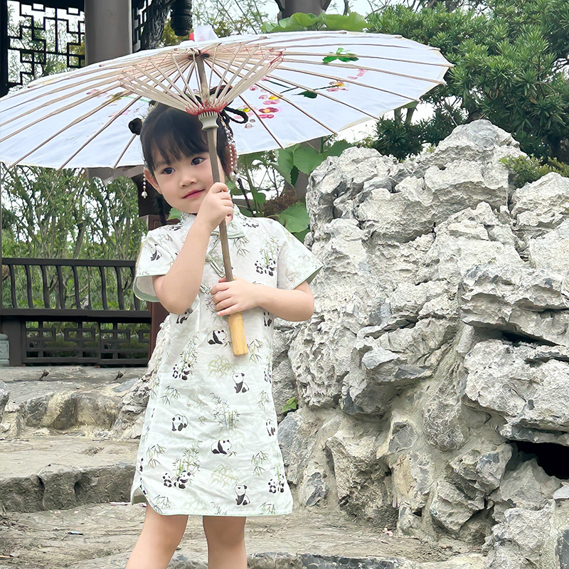 女童中式连衣裙2024新款儿童国风旗袍汉服女宝宝夏季棉绸裙子薄款