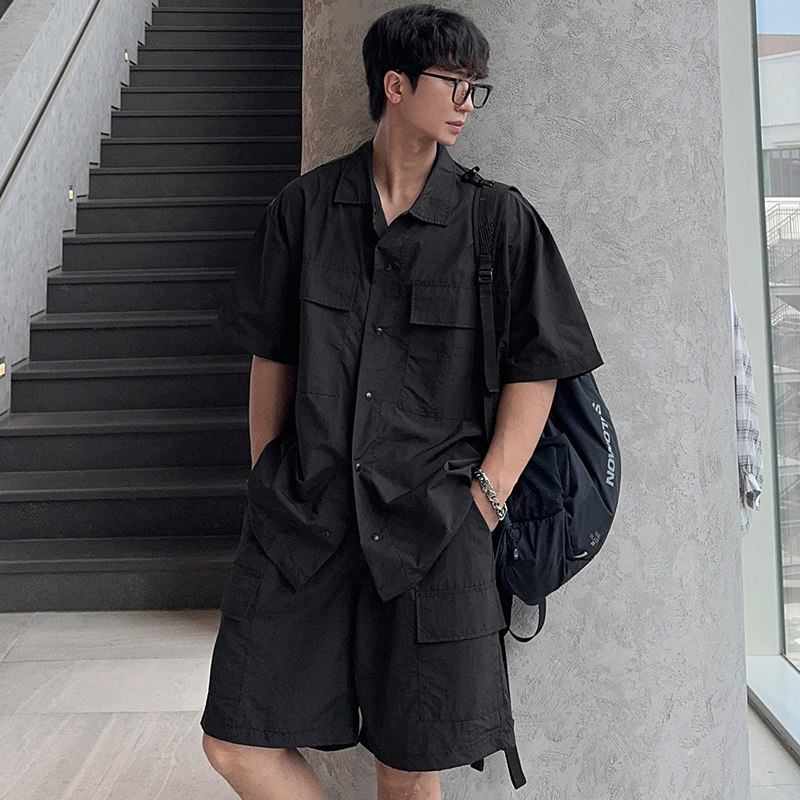 夏季轻薄短袖衬衫防晒服套装韩版宽松工装短裤二件套CT767-P85,男装衬衫,四季星座713