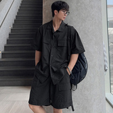 夏季轻薄短袖衬衫防晒服套装韩版宽松工装短裤二件套CT767-P85，男装衬衫，四季星座713