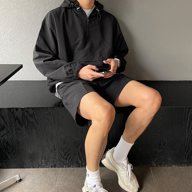 夏季帅气冰爽防晒服套装男韩版连帽套头防晒衣二件套短裤CT70-P98，男装衬衫，四季星座713