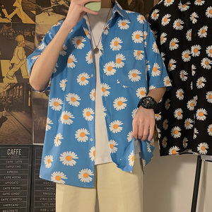夏季垂感菊花短袖衬衫韩版宽松休闲衬衣文艺气质打底衫CT205-P45图片