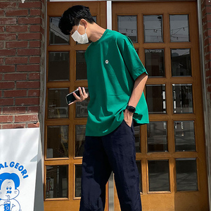 春夏季简约刺绣短袖T恤男韩版宽松休闲潮落肩打底衫CT85-P30图片
