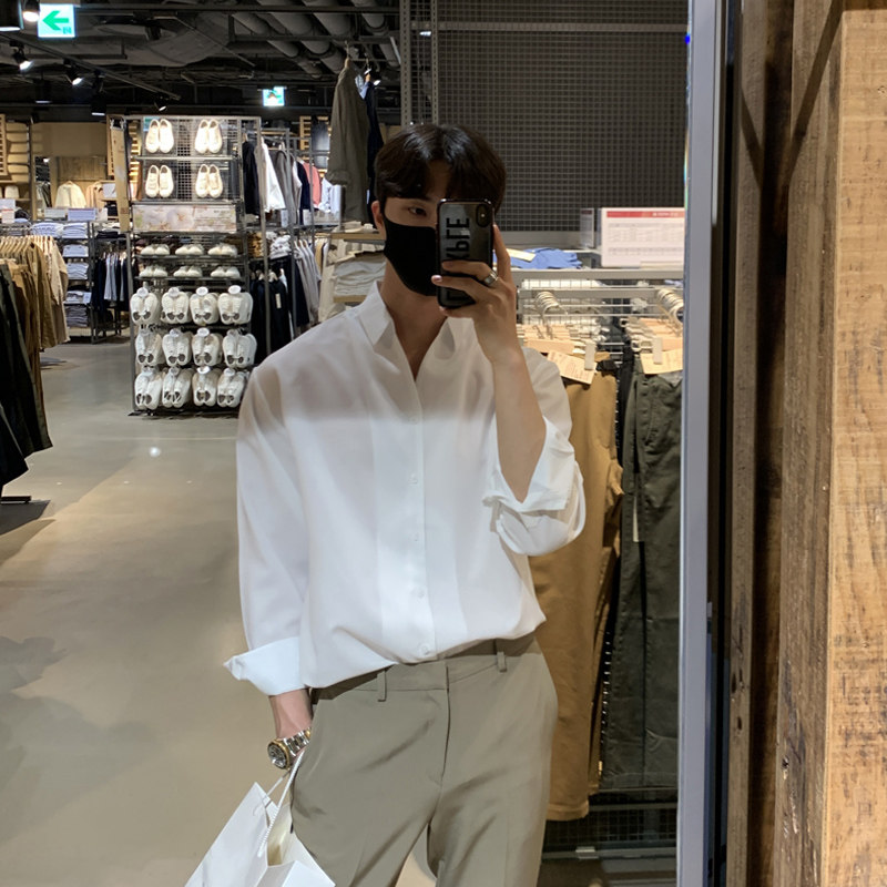 春季帅气垂感简约纯色长袖衬衫男韩版衬衣休闲打底衫FC158-P55，男装衬衫，四季星座713