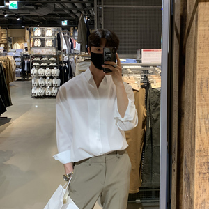 春季帅气垂感简约纯色长袖衬衫男韩版衬衣休闲打底衫FC158-P55，男装衬衫，四季星座713