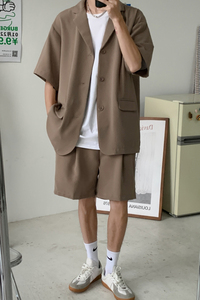 夏季气质垂感短袖西装套装薄款韩版中性宽松西服二件套CT516图片