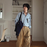 春季帅气高级感竖条纹长袖衬衫男韩版ins宽松潮流衬衣FC118-P55，男装衬衫，四季星座713