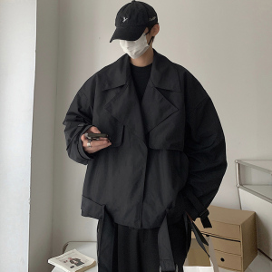 秋季个性短款夹克男韩版翻领宽松潮流系腰带ins风衣外套FK811-P95图片
