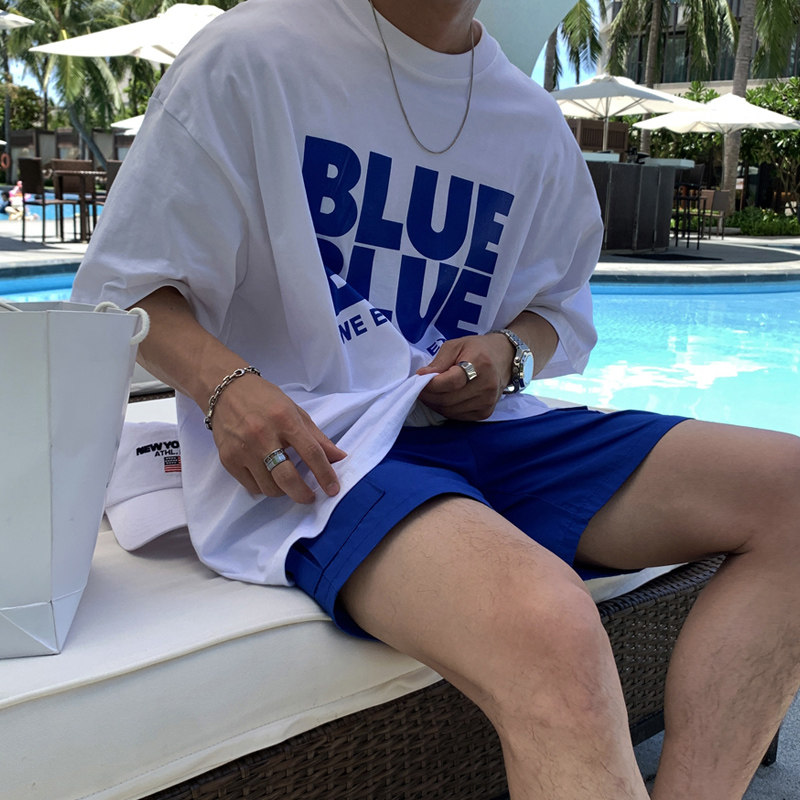 夏季夏威夷字母短袖T恤男韩版落肩宽松海边休闲打底衫CT16-P30,男装T恤,四季星座713