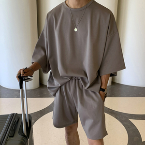 夏季垂感冰丝两件套运动短袖T恤套装男宽松短裤套装CT88-P75图片