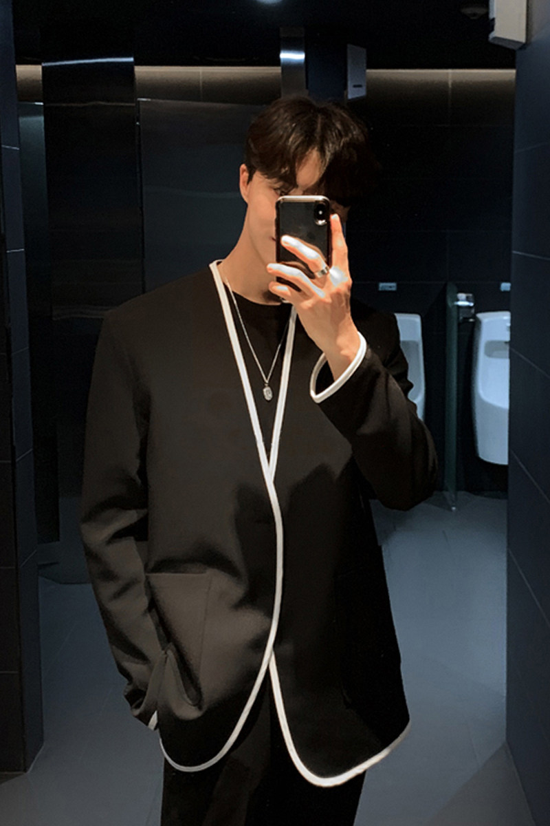 春季帅气百搭帅气休闲西装男韩版潮流无领西服外套XZ18-P105,男装西服,四季星座713