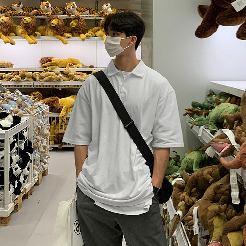 夏季新品ulzzang纯色短袖T恤韩版宽松潮流帅气POLO衫CT15-P45，男装T恤，四季星座713