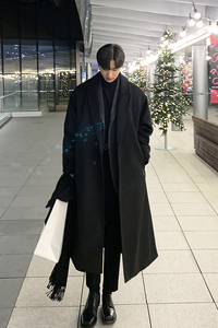 冬季高品质帅气加厚毛呢大衣男韩版宽松落肩潮风衣外套FK900-P155图片