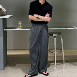 夏季冰爽垂感轻薄速干休闲裤男韩版宽松阔腿褶皱长裤KK157-P65，男装休闲裤，四季星座713