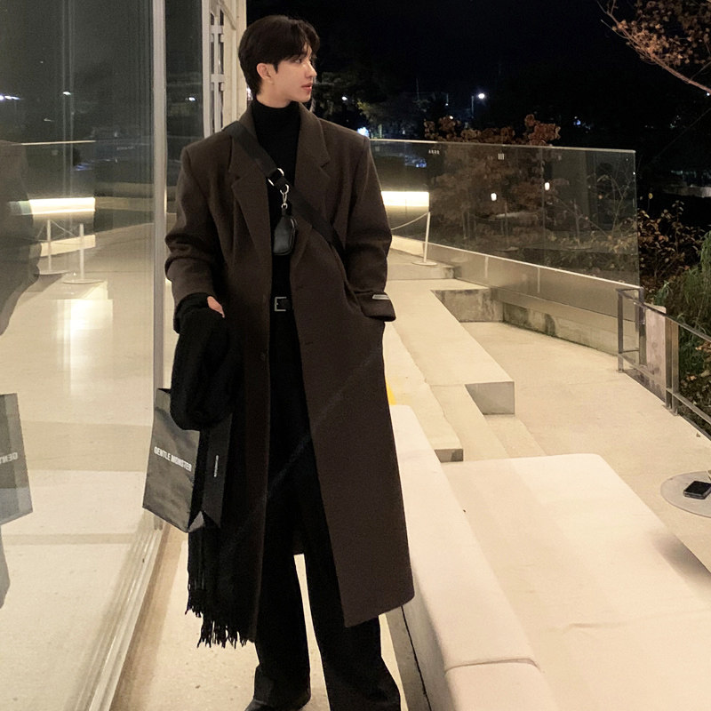 秋冬ulzzang高级感毛呢大衣男韩版宽松呢子外套现货FK516-P135，男装毛呢大衣，四季星座713