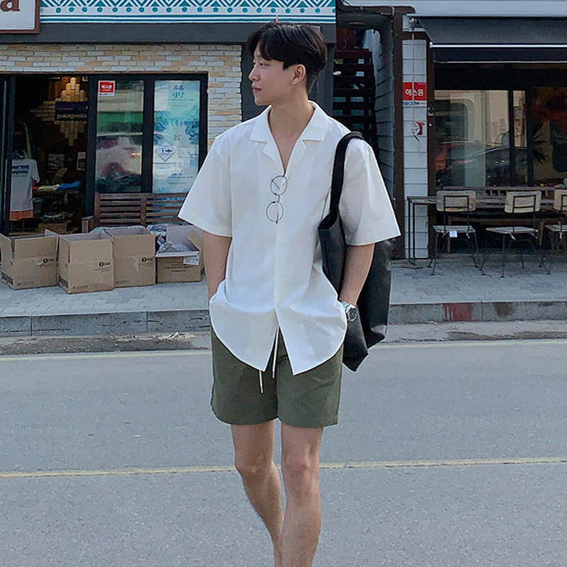 夏季垂感古巴领短袖衬衫男韩版宽松青年休闲海边衬衣潮CT05-P45，男装衬衫，四季星座713