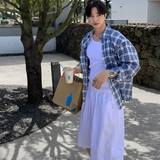 春夏帅气高级感防晒格子长袖衬衫男女韩版宽松情侣衬衣FC172-P45，男装衬衫，四季星座713