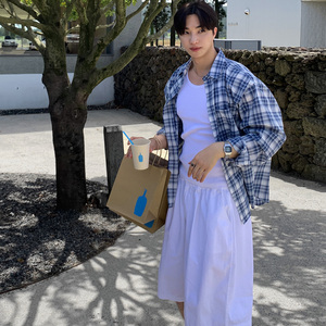 春夏帅气高级感防晒格子长袖衬衫男女韩版宽松情侣衬衣FC172-P45图片