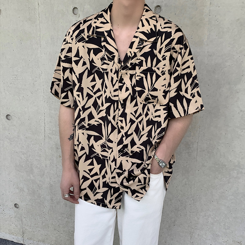 夏季帅气垂感夏威夷古巴领短袖衬衫男韩版宽松碎花衬衣CT53-P45,男装衬衫,四季星座713