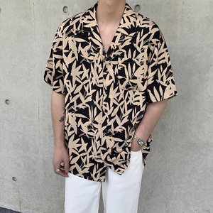 夏季夏威夷垂感冰爽短袖衬衫男韩版宽松情侣树叶衬衣潮CT53-P45图片