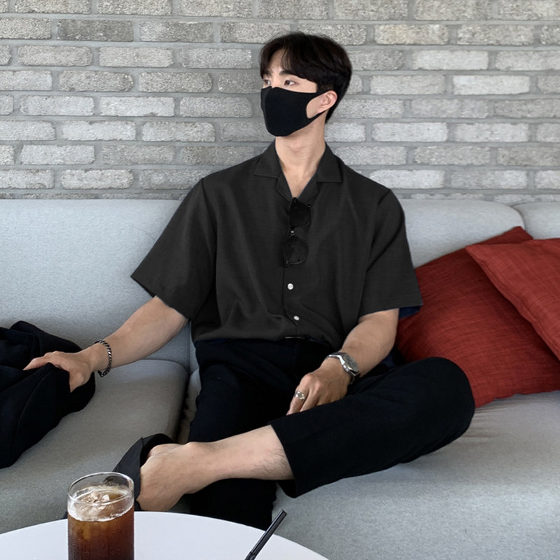 春夏气质冰爽短袖衬衫男韩版宽松古巴领潮衬衫CT50-P45，男装衬衫，四季星座713