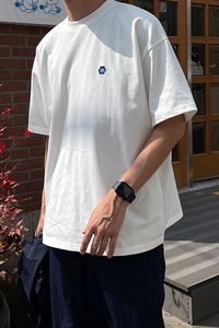春夏季简约刺绣短袖T恤男韩版宽松休闲潮落肩打底衫CT85-P30图片