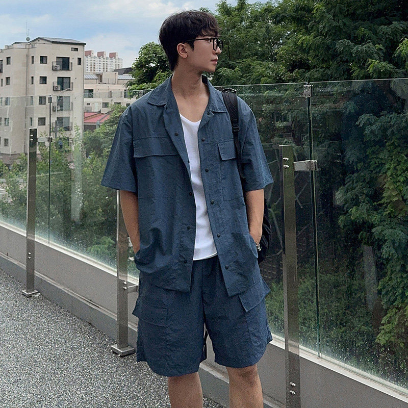 夏季轻薄短袖衬衫防晒服套装韩版宽松工装短裤二件套CT767-P85,男装衬衫,四季星座713