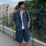 夏季轻薄短袖衬衫防晒服套装韩版宽松工装短裤二件套CT767-P85，男装衬衫，四季星座713