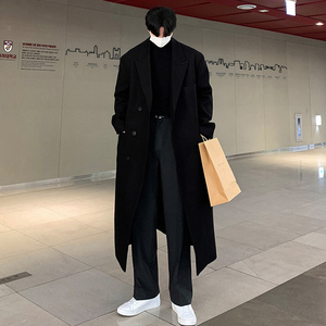 秋冬ulzzang高级感毛呢大衣男韩版宽松中长款风衣外套FK517-P135图片