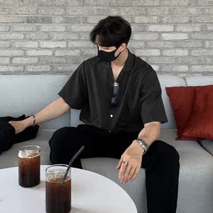 夏季简约垂感短袖衬衫男韩版宽松古巴领潮休闲衬衣CT50-P40，男装衬衫，四季星座713