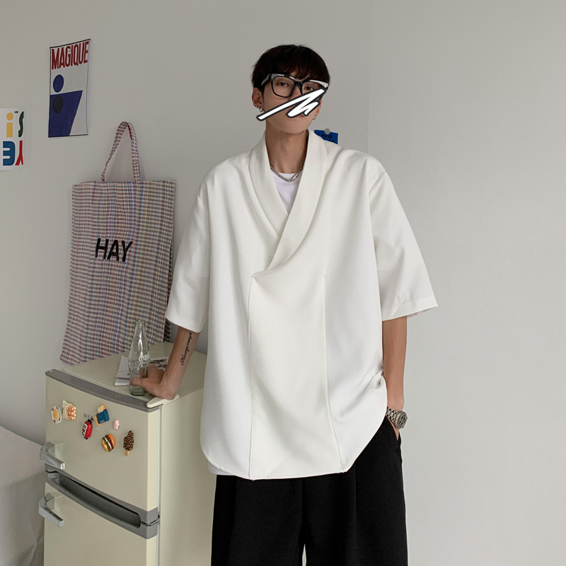夏季oversizet垂感气质短袖衬衫男韩版宽松休闲潮流衬衣CT26-P45图片