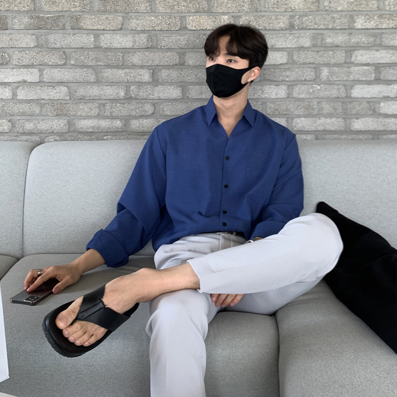 秋季气质垂感长袖衬衫男韩版宽松衬衣潮打底衫FC156-P55，男装衬衫，四季星座713