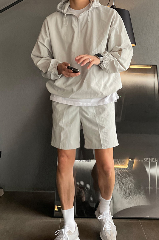 夏季潮流套头运动防晒服套装男韩版宽松轻薄外套衬衫短裤CT70-P98,男装防晒衣,四季星座713