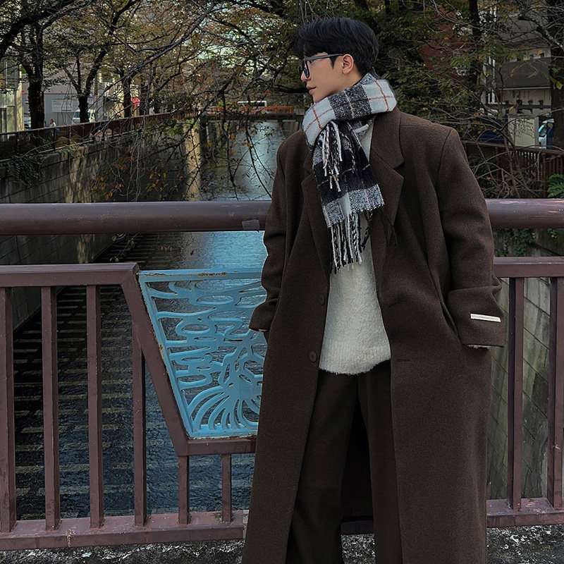 秋冬季帅气纯色毛呢大衣男韩版宽松单排扣ins风衣外套FK511-P135，男装毛呢大衣，四季星座713