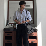 秋季新品高级感帅气竖条纹长袖衬衫男韩版宽松ins潮衬衣FC117-P55，男装衬衫，四季星座713