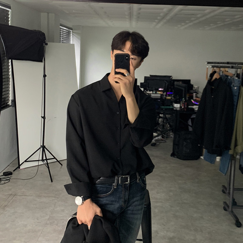 秋季高质量垂感气质长袖衬衫男韩版衬衣休闲潮流打底衫FC156-P55，男装衬衫，四季星座713