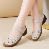防滑软底舒适不累脚洞洞鞋 真皮中老年人妈妈凉鞋 夏季 2025新款 女款