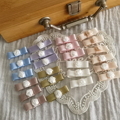 玫瑰花仔丝带一字蝴蝶结发饰娃衣裙摆痛板装饰辅料diy配件5个件