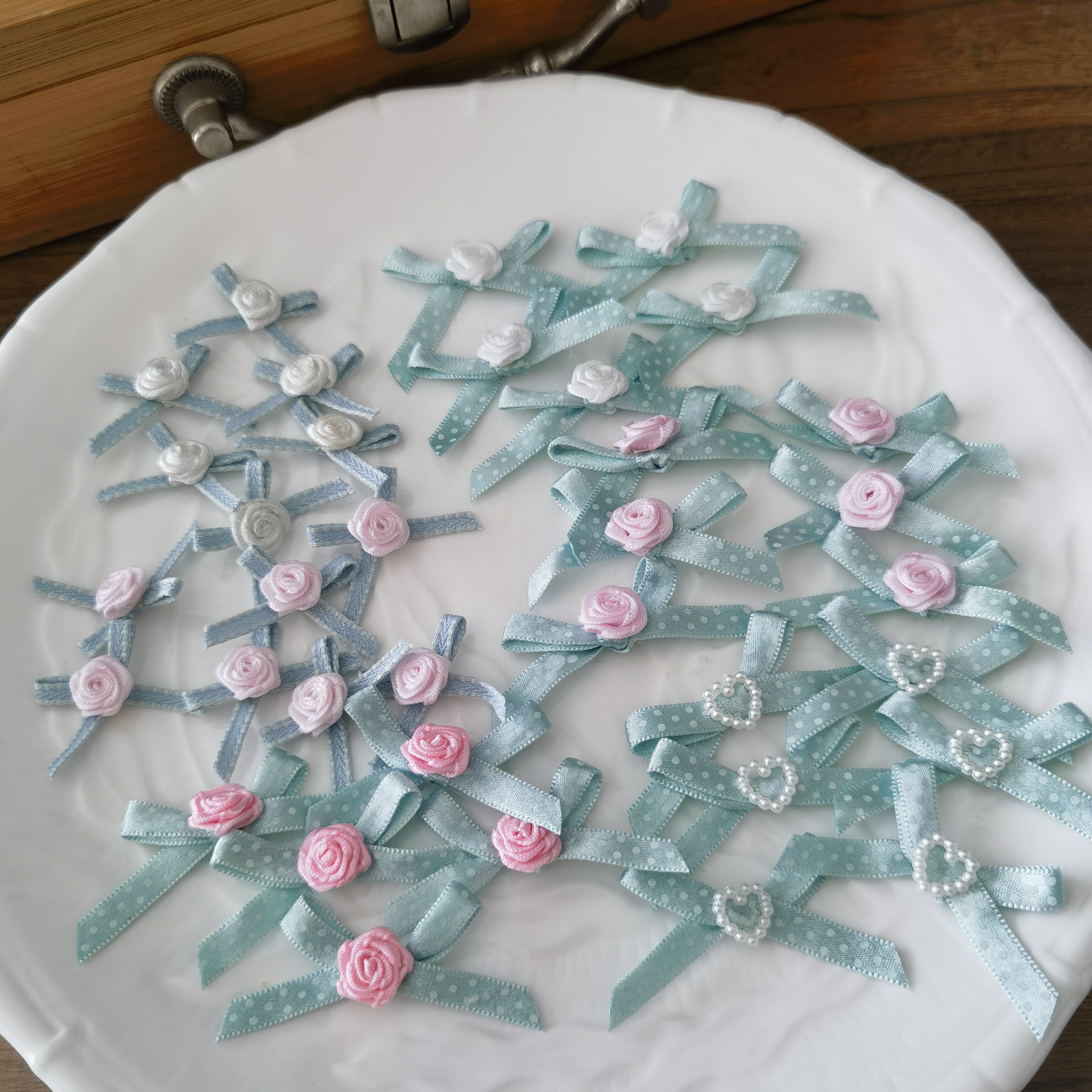 5个价迷你蝴蝶结玫瑰花朵饰品手工diy发饰宠物娃衣服装辅料配饰