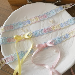 马卡龙刺绣花边出口可穿丝织带手工diy娃衣卡套发饰包包衣服配饰