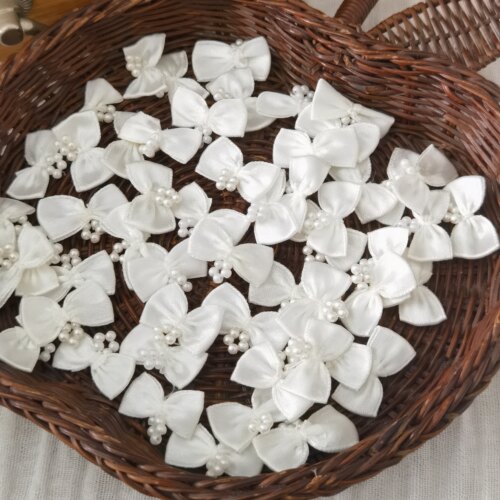 10个价珍珠缎丝带双小蝴蝶结diy手工娃衣发饰发夹服饰辅料配件715