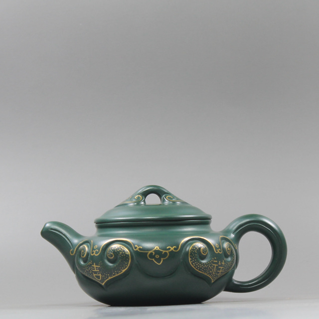 王红娟制描金民国绿泥仿古如意壶