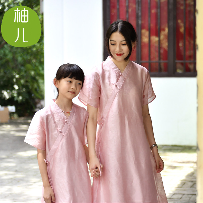 清仓亏本特价  轻罗亲子亚麻儿童旗袍汉服连衣裙仙女裙禅袍