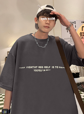 240g重磅双纱图案印花短袖T恤潮牌美式五分袖宽松圆领T6382-特P23