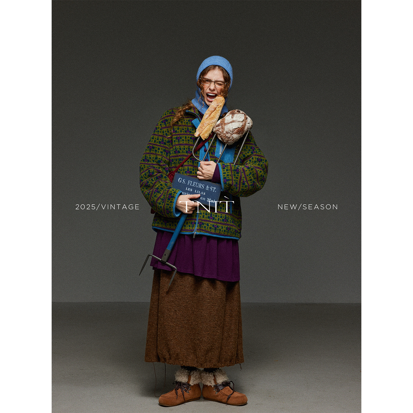 【汤曼妮粉丝专享】TNIT复古加厚保暖撞色纽扣立领羊羔毛外套