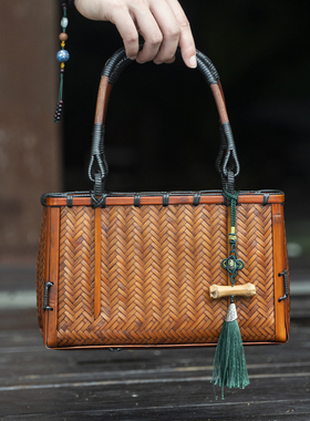 邱师傅竹木BB002复古文艺风手工编织包汉服包竹制中式气质竹编包